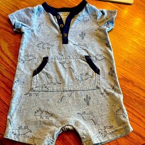 Child of mine six month blue dinosaur print onesie shorts